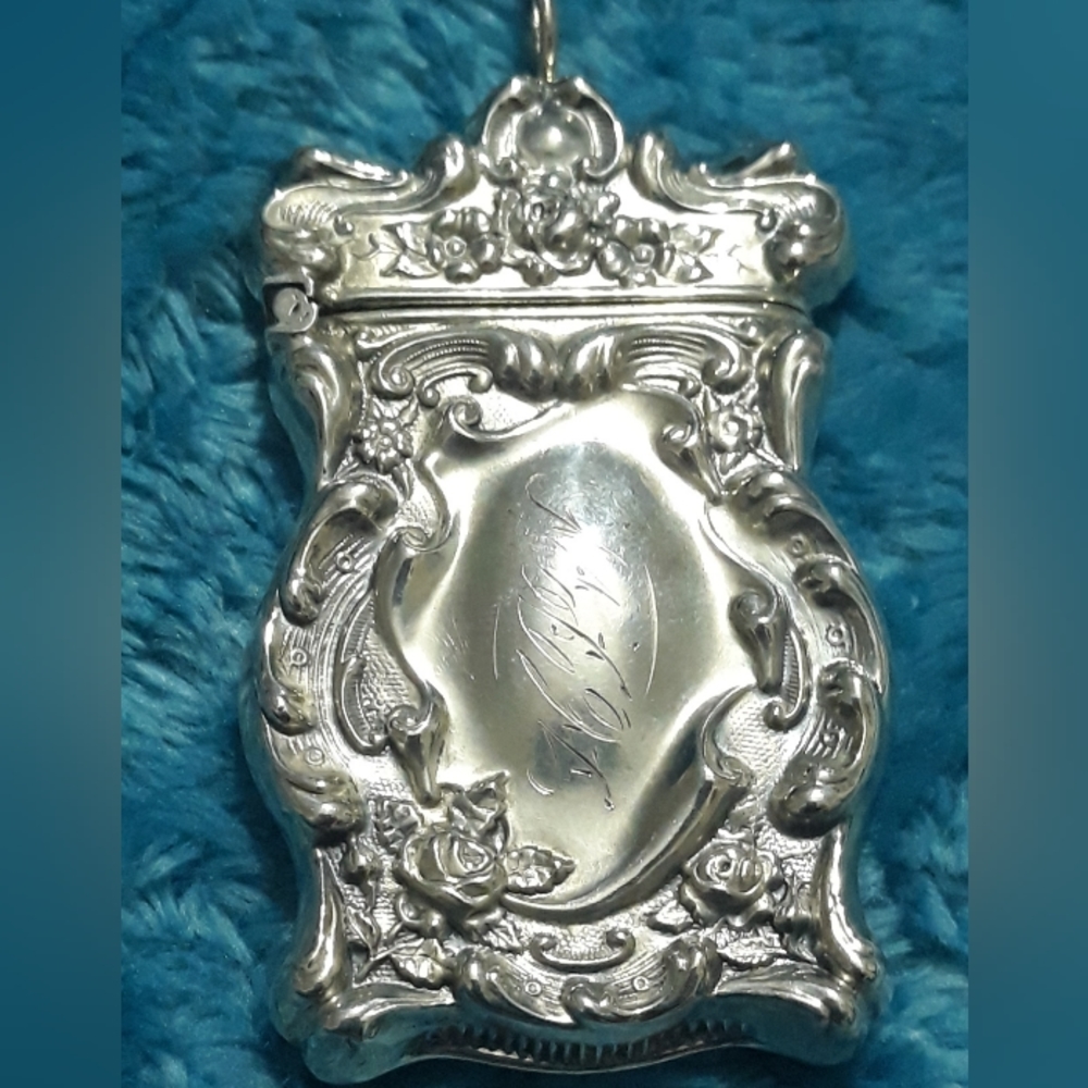 1930s Sterling Silver Match Safe Pendant 3"×1 1/2" Art Nouveau Floral Motif